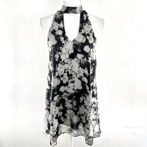 ANGL Black Mini Dress Size S Keyhole Floral A-Line‎ Halter